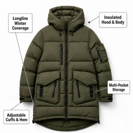 Longline Hooded Utility Puffer Jacket - Image 4