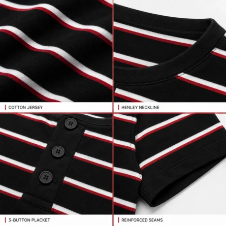 Custom Men Striped Cotton Henley T-Shirt - Image 4