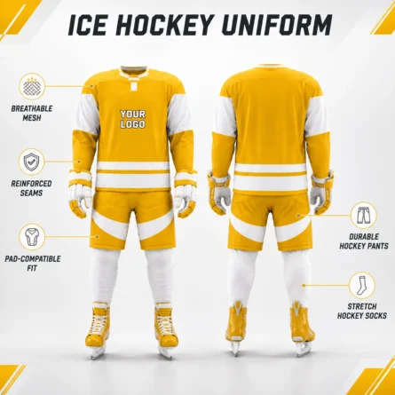 Custom Yellow Ice Hockey Uniform Set - Image 4