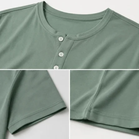 Custom Men Short-Sleeve Cotton  Henley Shirt - Image 4
