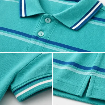 Custom Men Striped Cotton Polo Shirt - Image 3