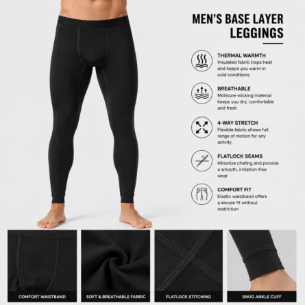 Custom Men black Base Layer Leggings - Image 2