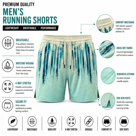 Custom Aqua Brushstroke Running Shorts - Image 4