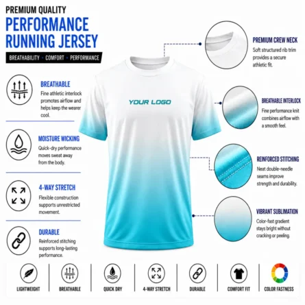 Custom Aqua Gradient Running Jersey - Image 2