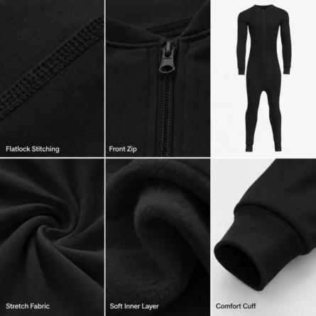 Men Full-Zip Black Base Layer Jumpsuit - Image 2