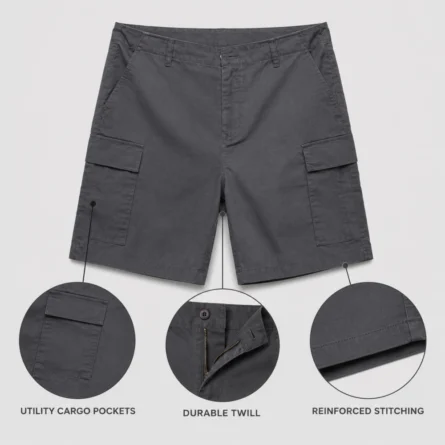 Custom Men Charcoal Cargo Shorts - Image 2