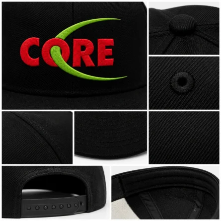 Embroidered Black Flat-Brim Snapback Cap - Image 2