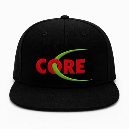 Embroidered Black Flat-Brim Snapback Cap