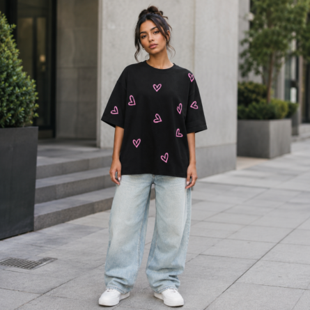 Custom Heart Print Oversized T-Shirt