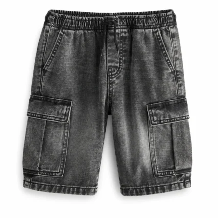 Men Grey Acid-Wash Denim Cargo Shorts
