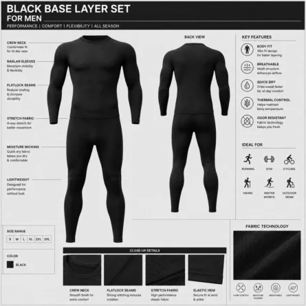 Custom Men Black Base Layer Set - Image 3