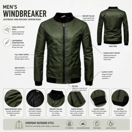 Custom Men Olive Green Windbreaker - Image 4