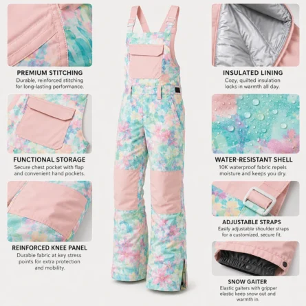 Custom Pastel Floral Snow Bib - Image 3