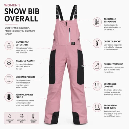 Custom Women Pink Snow Bib - Image 2