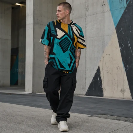 Custom Geometric Print Streetwear T-Shirt - Image 2