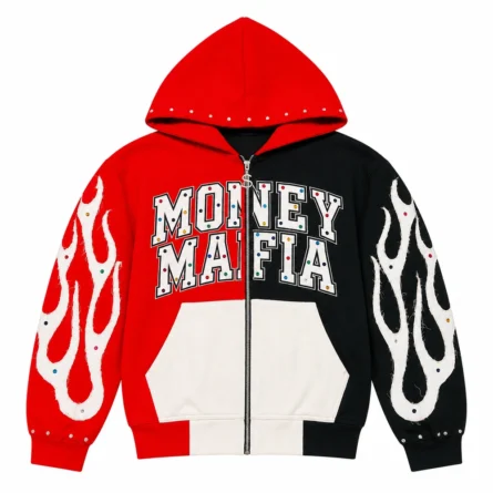 Custom Flame Graphic Zip-Up Hoodie