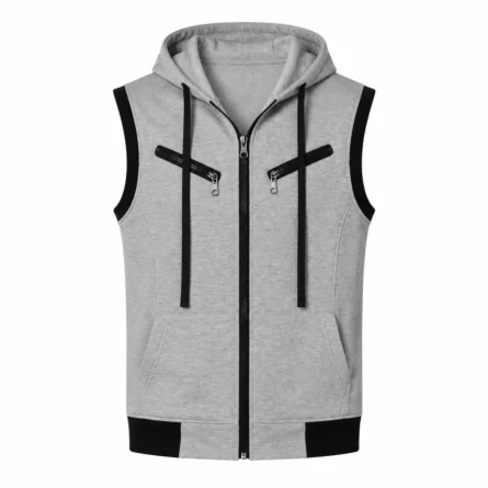 Custom Trim Sleeveless Zip-Up Hoodie - Image 1