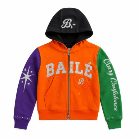 Custom Studded Color-block Zipper Hoodie - Image 5