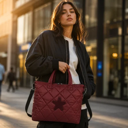 Quilted Tote Bag with Star Patch
