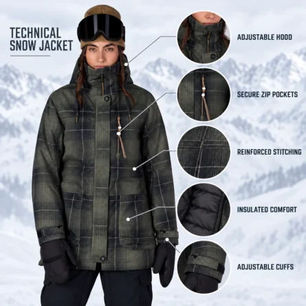 Custom Plaid Insulated Snowboarding Hoodie - Image 3