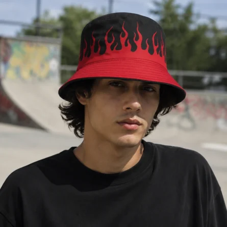 Custom Flame Red and Black Bucket Hat - Image 3