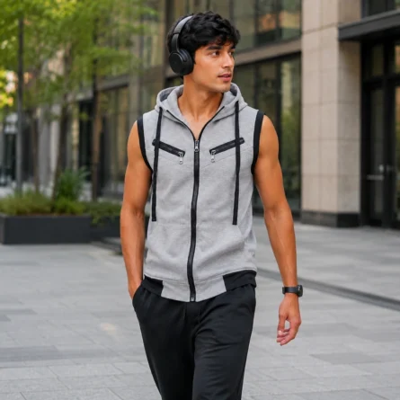 Custom Trim Sleeveless Zip-Up Hoodie - Image 4