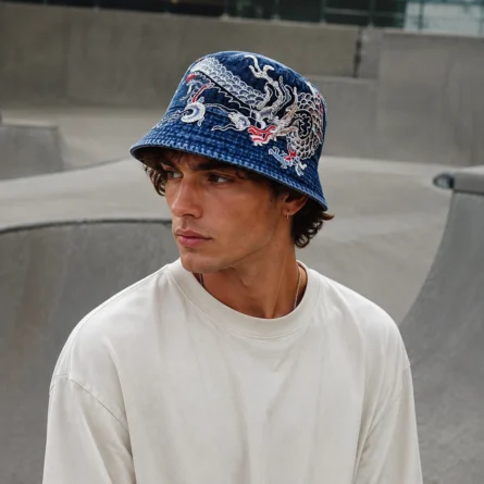 Custom Embroidered Denim Bucket Hat - Image 4