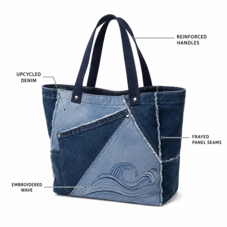 Patchwork Denim Tote Bag - Image 3