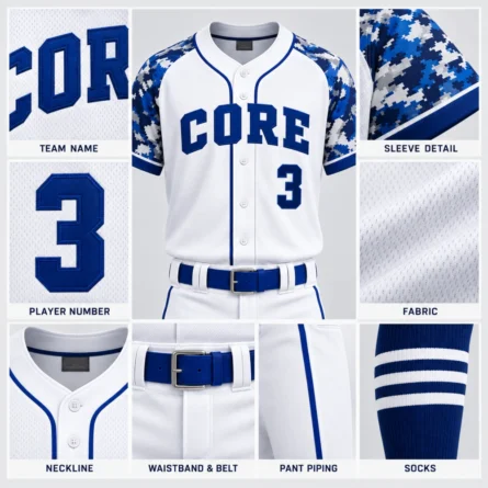 Custom Blue Camo Baseball Uniform Set - Image 3