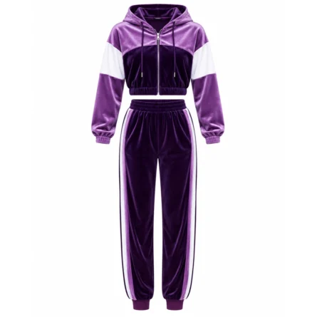 Custom Colorblock Velour Cropped Tracksuit - Image 2