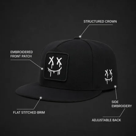 Custom Embroidered Flat-Brim Hip-Hop Cap - Image 3