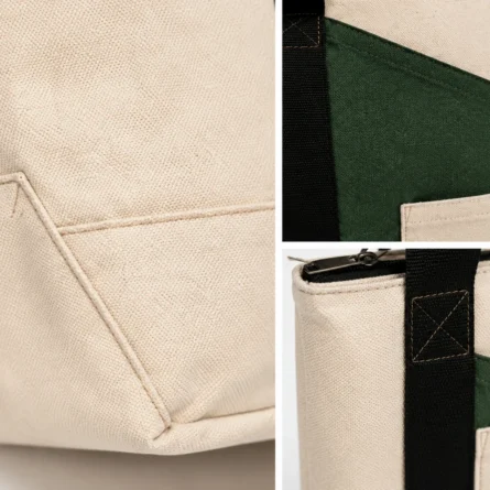 Cream & Olive Color Block Canvas Tote Bag - Image 2