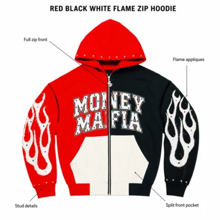 Custom Flame Graphic Zip-Up Hoodie - Image 3
