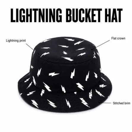 Custom Bolt Black Graphic Bucket Hat - Image 3