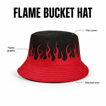 Custom Flame Red and Black Bucket Hat - Image 4