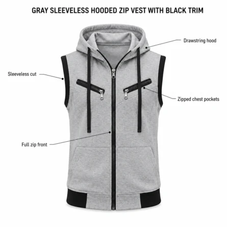 Custom Trim Sleeveless Zip-Up Hoodie - Image 3