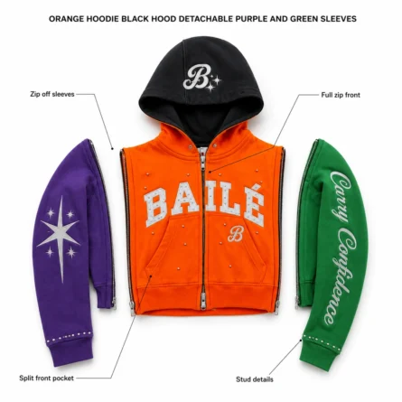 Custom Studded Color-block Zipper Hoodie - Image 3