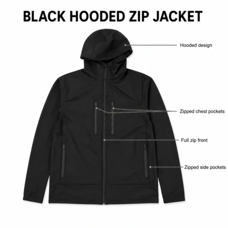 Custom Black Streetwear Zipper Hooded - Image 3