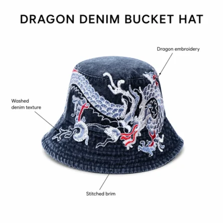 Custom Embroidered Denim Bucket Hat - Image 3