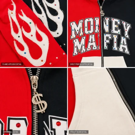 Custom Flame Graphic Zip-Up Hoodie - Image 2
