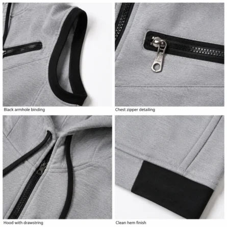 Custom Trim Sleeveless Zip-Up Hoodie - Image 2
