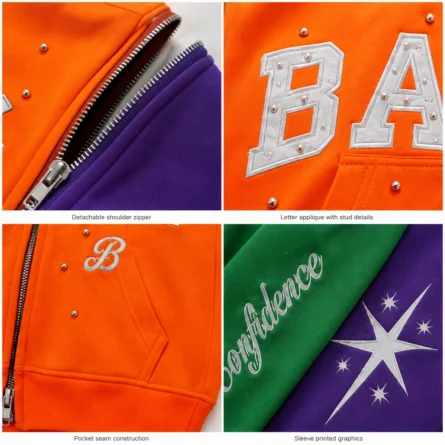 Custom Studded Color-block Zipper Hoodie - Image 2