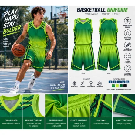 Custom Green Basketball Uniform Set - Image 2