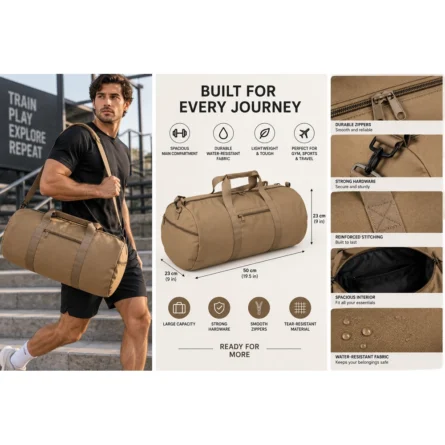 Custom Tan Canvas Duffel Bag - Image 2