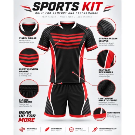 Custom Black & RedChevron Rugby Kit - Image 5