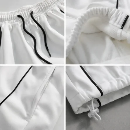 Custom Mono Flow White Contrast-Piping Parachute Pants - Image 2
