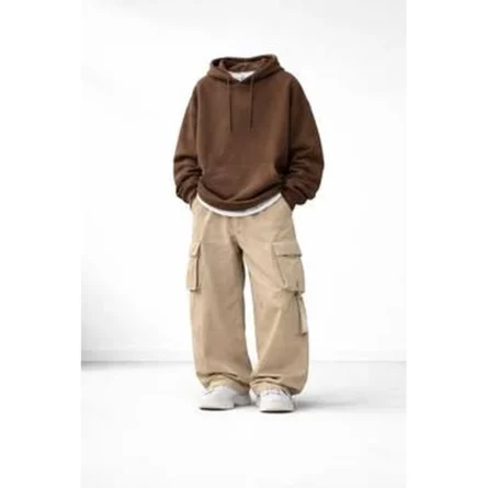  Beige Oversized Cargo Streetwear Pants