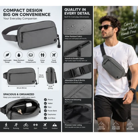 Custom Minimalist Gray Fanny Pack - Image 3