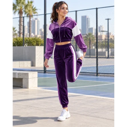 Custom Colorblock Velour Cropped Tracksuit - Image 3