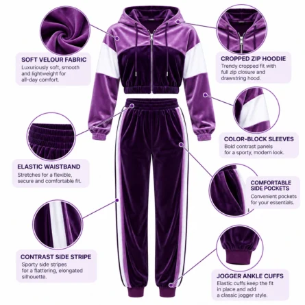 Custom Colorblock Velour Cropped Tracksuit - Image 4
